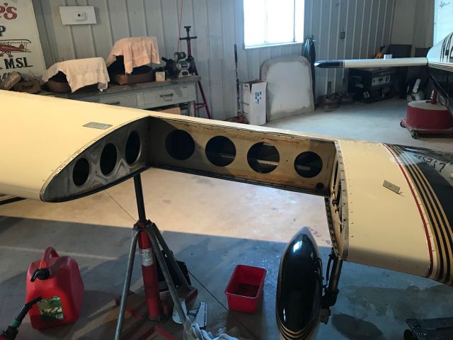 Fuel tank was removed to replace a seal for the sending unit which connects to the fuel gauge indicator in cockpit.